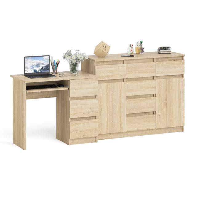 Комод-тумба Мори 1200 и компьютерный стол Мори МС-6 правый цвет дуб сонома