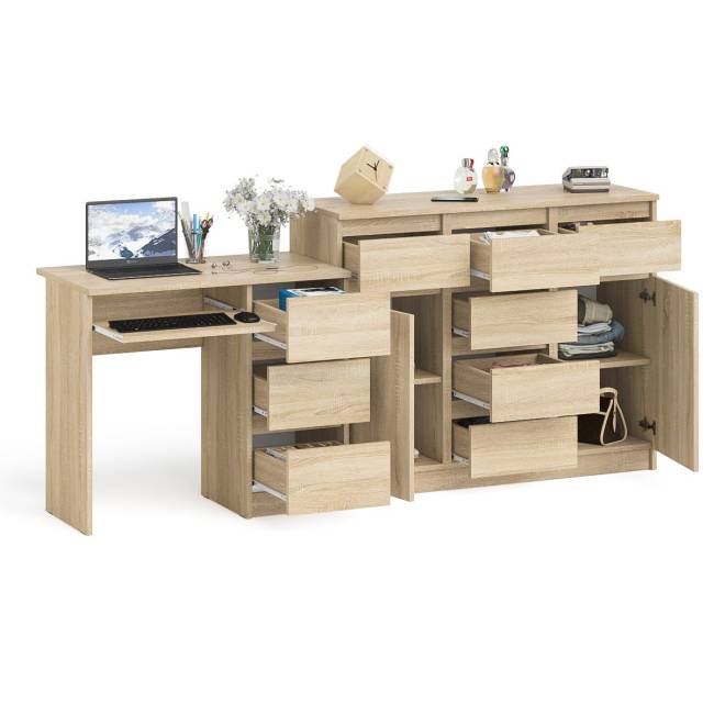 Комод-тумба Мори 1200 и компьютерный стол Мори МС-6 правый цвет дуб сонома