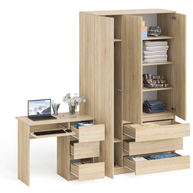 Стол компьютерный МС-6 правый и шкаф-комод с дверкой МШ-1200-1 Мори цвет дуб сонома