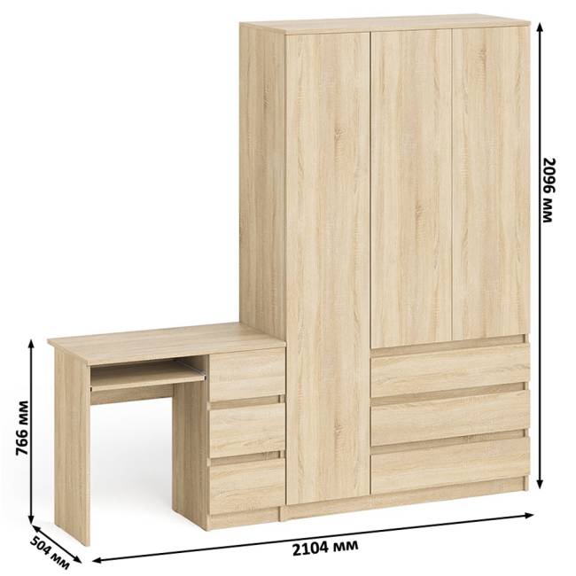 Стол компьютерный МС-6 правый и шкаф-комод с дверкой МШ-1200-1 Мори цвет дуб сонома