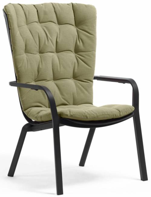 Лаунж-кресло пластиковое с подушкой Folio антрацит, зеленый 720х810-925х1130-1065 мм