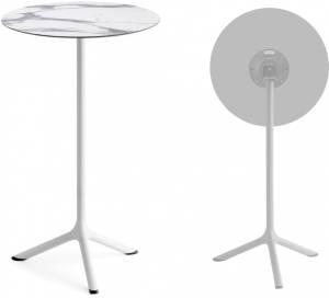 Стол ламинированный барный складной Tripe Folding белый, белый мрамор Каррара Ø600х1100 мм