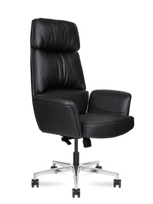 Кресло офисное / Тринити black / черная кожа / алюминиевая база