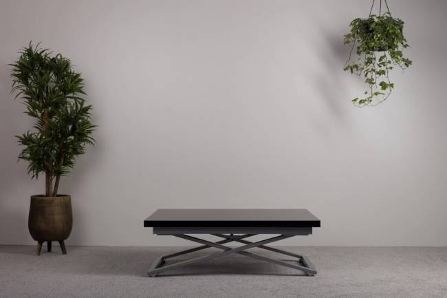 Стол-трансформер Левмар Compact G27/S59 черный глянец/ опоры серебро