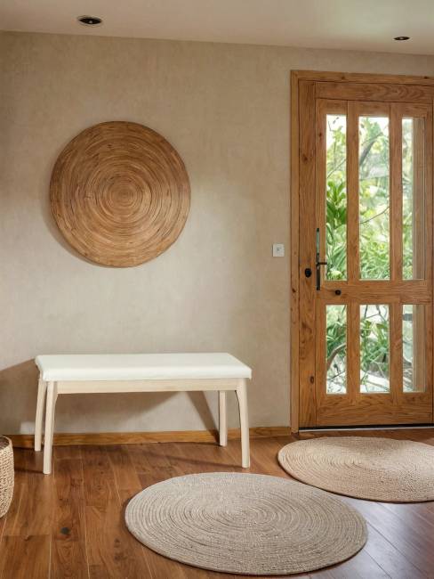 Скамья для прихожей мягкая, экокожа крем, каркас лак