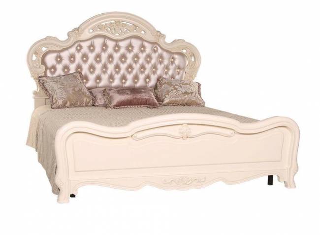 Кровать Милано, MK-1830-IV, двуспальная с пуговицами, (цвет патины: золото), 181х201 см, Слоновая кость
