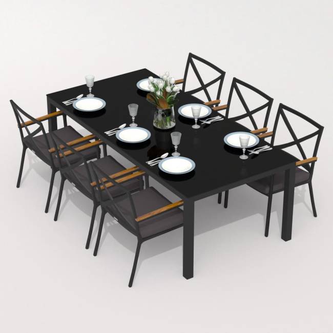 Обеденная группа CANA FESTA каркас карбон / стол стекло 220 / ткань антрацит Обеденная группа CANA FESTA каркас карбон / стол стекло 220 / ткань антрацит