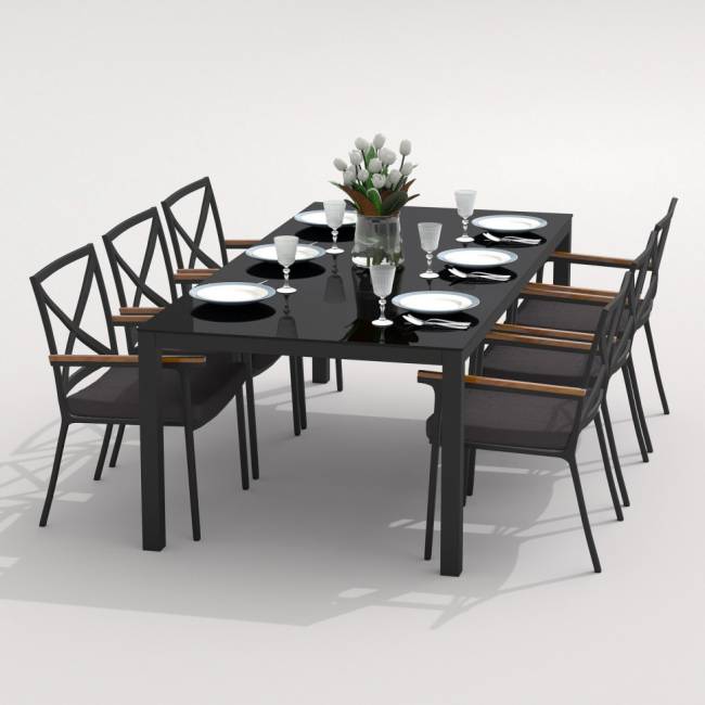 Обеденная группа CANA FESTA каркас карбон / стол стекло 220 / ткань антрацит Обеденная группа CANA FESTA каркас карбон / стол стекло 220 / ткань антрацит