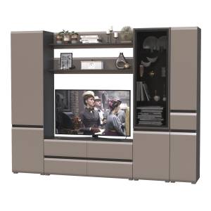 Стенка в гостиную модульная Сидней № 61 цвет антрацит/МДФ веллюто капучино