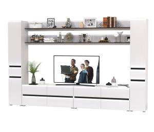 Сидней стенка в гостиную модульная № 124 цвет белый/чёрный/МДФ белый глянец