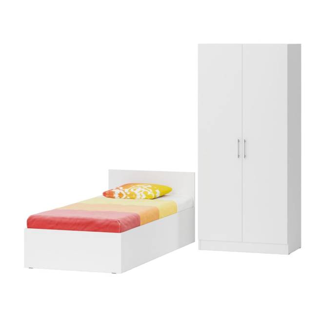 Односпальная Кровать белая с ящиками 900 со шкафом для одежды 2-х створчатым Стандарт цвет белый