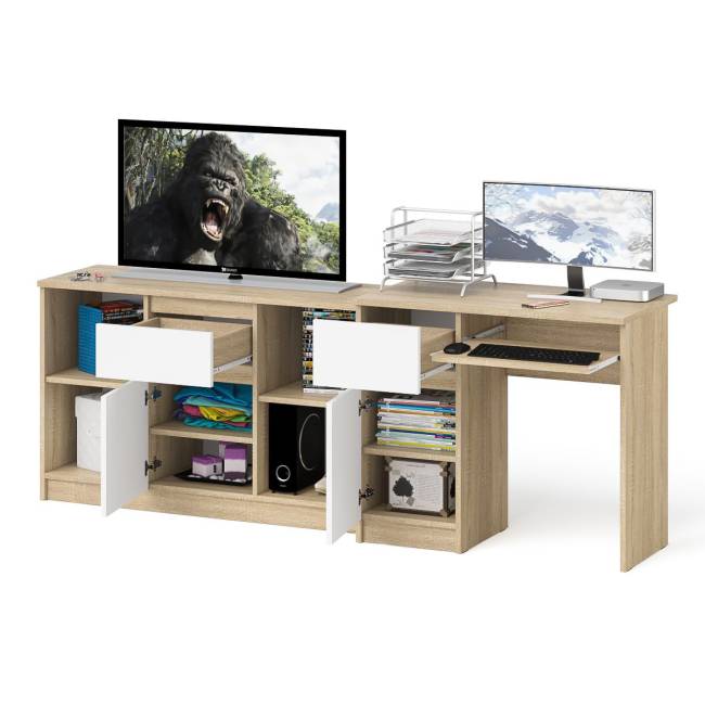 Стол компьютерный МС-1 левый с тумбой 1204 Мори цвет дуб сонома/белый