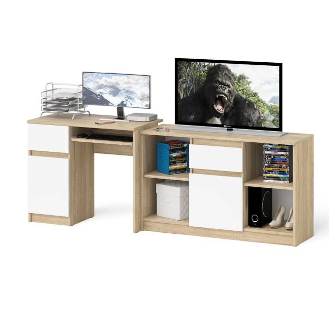 Стол компьютерный МС-1 левый с тумбой 1204 Мори цвет дуб сонома/белый