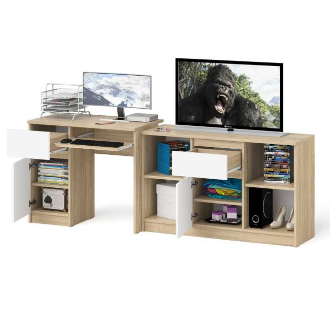 Стол компьютерный МС-1 левый с тумбой 1204 Мори цвет дуб сонома/белый