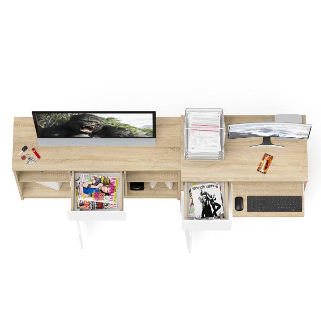 Стол компьютерный МС-1 левый с тумбой 1204 Мори цвет дуб сонома/белый