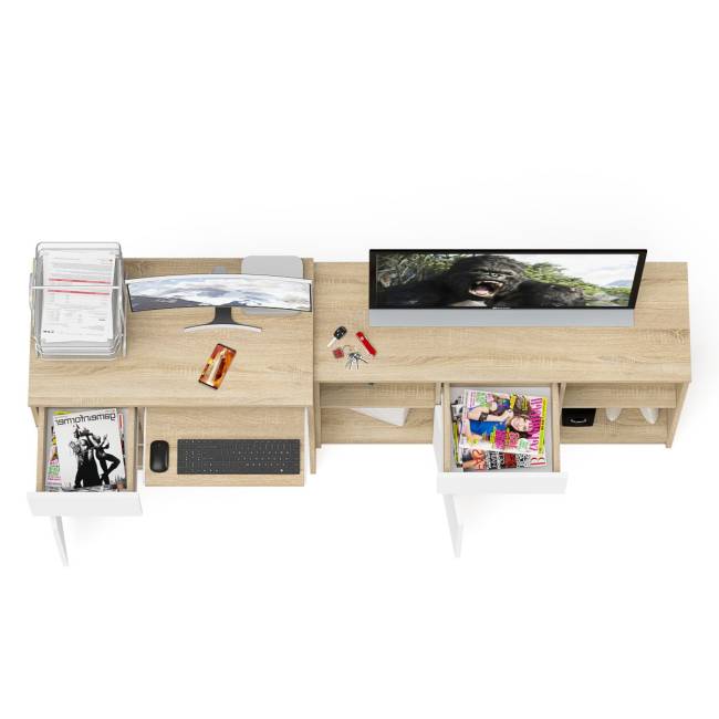 Стол компьютерный МС-1 левый с тумбой 1204 Мори цвет дуб сонома/белый