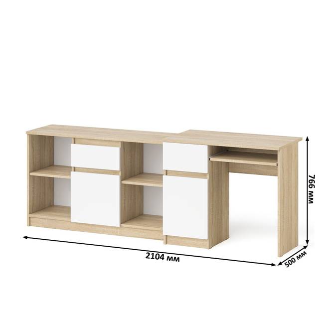 Стол компьютерный МС-1 левый с тумбой 1204 Мори цвет дуб сонома/белый