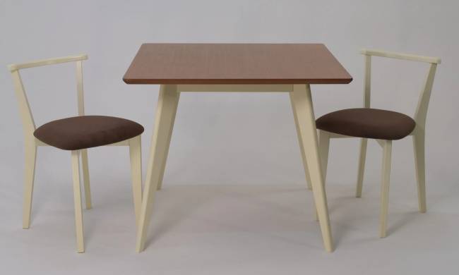 Стол Сканди М 90 слоновая кость/натур со стульями Франк слоновая кость велюр коричневый