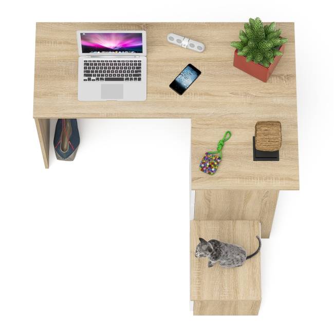 Угловой компьютерный стол Мори МС-16 правый с тумбой ТМП400 цвет дуб сонома/белый