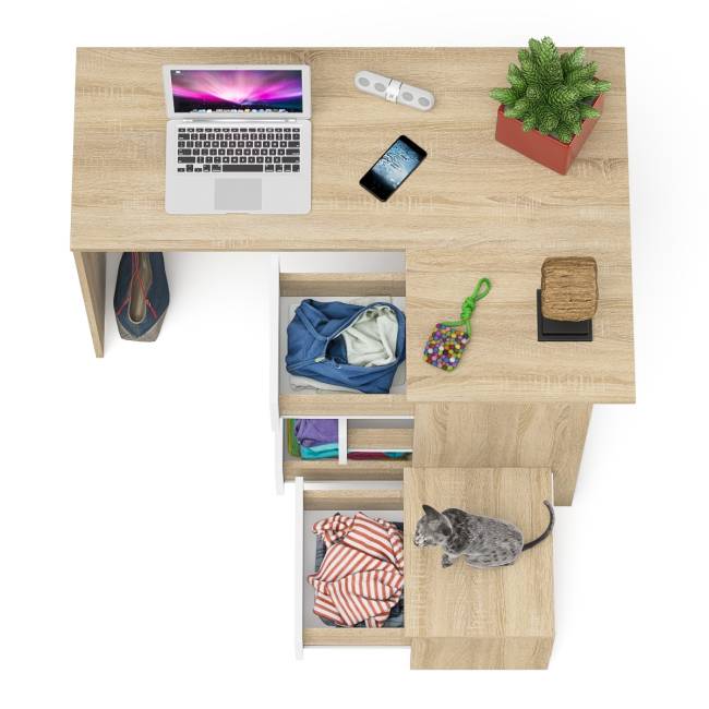 Угловой компьютерный стол Мори МС-16 правый с тумбой ТМП400 цвет дуб сонома/белый