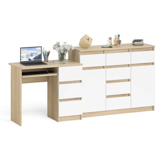 Комод-тумба Мори 1200 и компьютерный стол Мори МС-6 правый цвет дуб сонома/белый