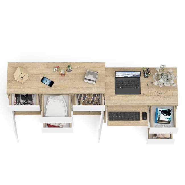 Комод-тумба Мори 1200 и компьютерный стол Мори МС-6 правый цвет дуб сонома/белый