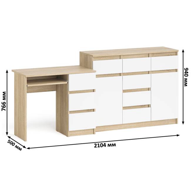 Комод-тумба Мори 1200 и компьютерный стол Мори МС-6 правый цвет дуб сонома/белый