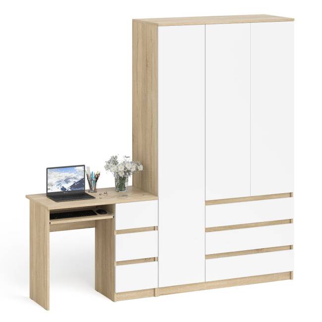 Стол компьютерный МС-6 правый и шкаф-комод с дверкой МШ-1200-1 Мори цвет дуб сонома/белый