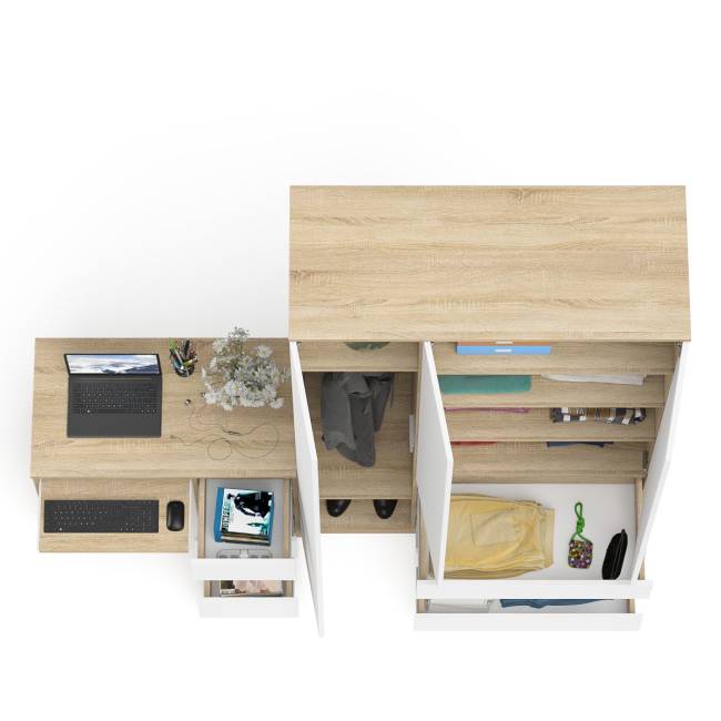 Стол компьютерный МС-6 правый и шкаф-комод с дверкой МШ-1200-1 Мори цвет дуб сонома/белый