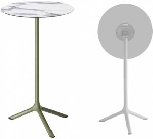 Стол ламинированный барный складной Tripe Folding оливковый, белый мрамор Каррара Ø600х1100 мм