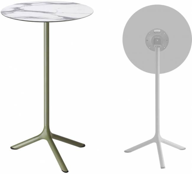 Стол ламинированный барный складной Tripe Folding оливковый, белый мрамор Каррара Ø600х1100 мм Стол ламинированный барный складной Tripe Folding оливковый, белый мрамор Каррара Ø600х1100 мм