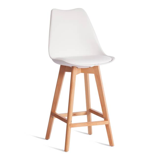 Стул барный TULIP BAR (mod. C1014H-1) / 2 шт. в упаковке пластик/дерево, 42 х 47,5 х 104 см, White (Белый) 70029/ натуральный (Комплект из 2 шт.) White (Белый) 70029/ натуральный пластик/дерево