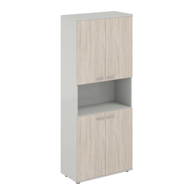 SG.861.SH.OL.OL / Шкаф высокий с нишей 800х400х1955, 4-х дв, з.ст ЛДСП 16 мм / корпус: серый бархат; фасады: дуб светлый