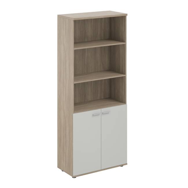 SG.831.OD.SH / Шкаф высокий полуоткрытый 800х400х1955, 2-х дв, з.ст HDF / корпус: дуб темный; фасады: серый бархат