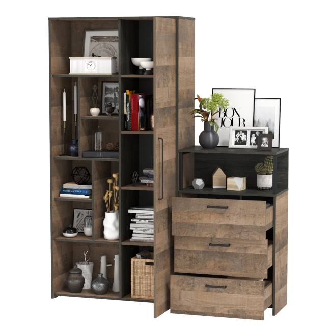 Шкаф-стеллаж Трувор с комодом с ящиками цвет дуб гранж песочный/интра