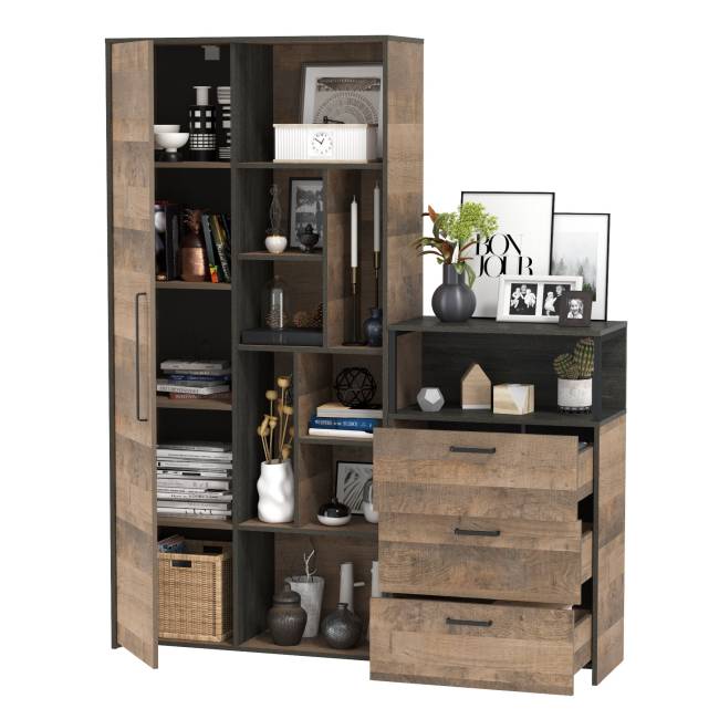Шкаф-стеллаж Трувор с комодом с ящиками цвет дуб гранж песочный/интра