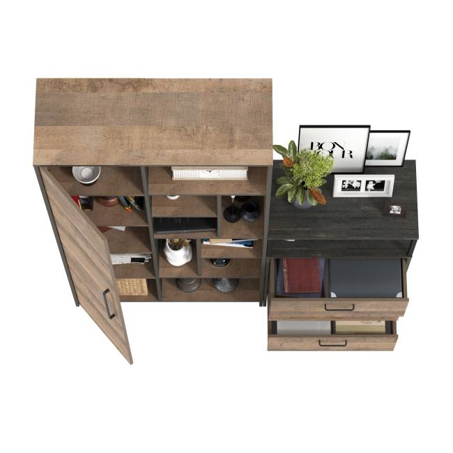 Шкаф-стеллаж Трувор с комодом с ящиками цвет дуб гранж песочный/интра