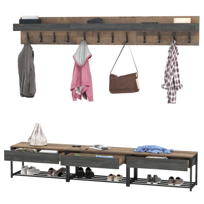 Обувницы и вешалка для одежды - комплект из трёх штук Трувор цвет дуб гранж песочный/интра