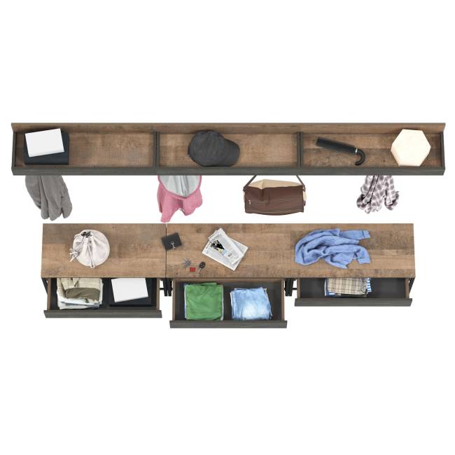 Обувницы и вешалка для одежды - комплект из трёх штук Трувор цвет дуб гранж песочный/интра