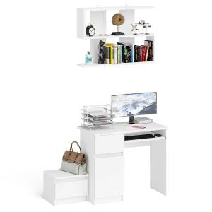 Стол компьютерный Мори МС-1 левый с тумбой и полкой 900 цвет белый