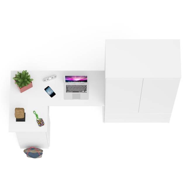 Угловой однотумбовый стол компьютерный левый Мори и шкаф-комод Мори 900 цвет белый