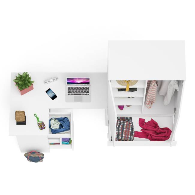 Угловой однотумбовый стол компьютерный левый Мори и шкаф-комод Мори 900 цвет белый