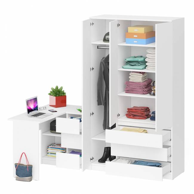 Стол компьютерный угловой МС-16 правый с шкафом-комодом с дверкой 1200 Мори цвет белый