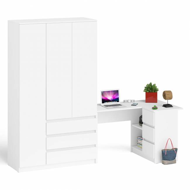 Стол компьютерный угловой МС-16 правый с шкафом-комодом с дверкой 1200 Мори цвет белый