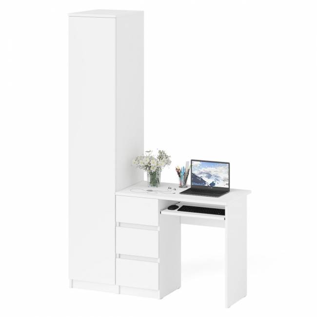 Компьютерный стол МС-6 левый с узким пеналом 400 Мори цвет белый