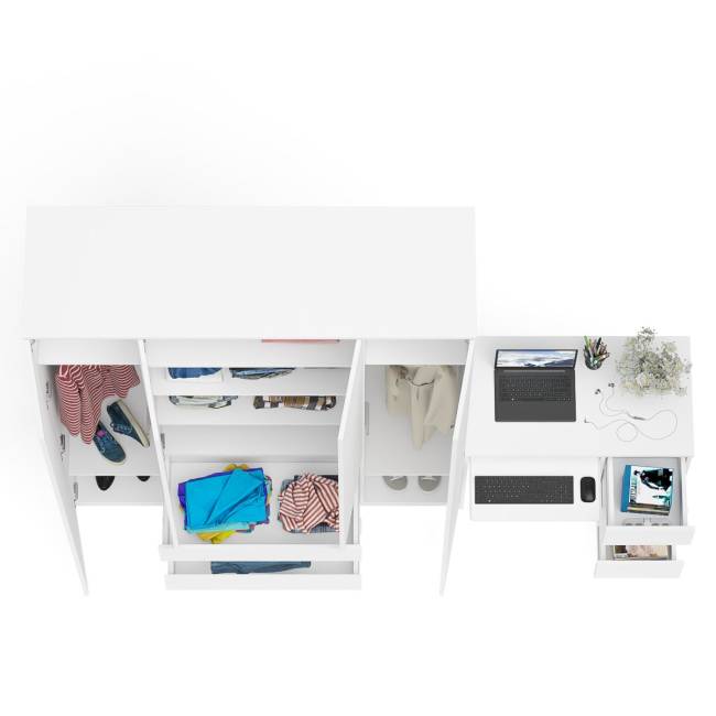 Стол компьютерный однотумбовый правый со шкафом МШ1600 Мори цвет белый