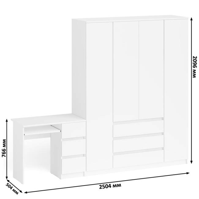 Стол компьютерный однотумбовый правый со шкафом МШ1600 Мори цвет белый