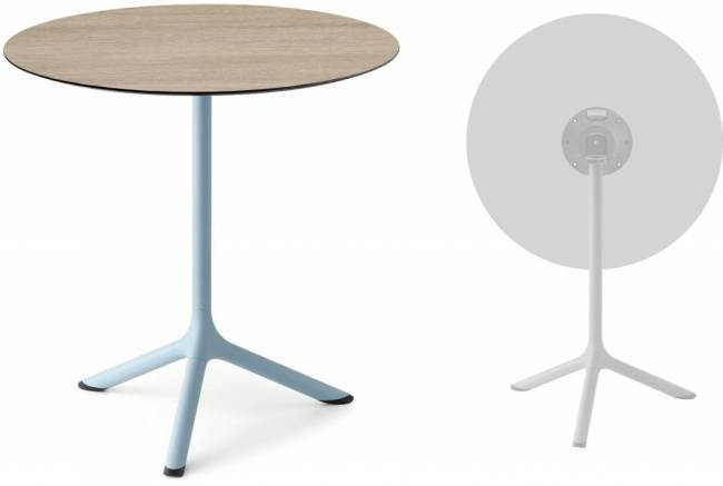 Стол ламинированный обеденный складной Tripe Folding голубой, состаренный дуб тортора Ø700х740 мм Стол ламинированный обеденный складной Tripe Folding голубой, состаренный дуб тортора Ø700х740 мм