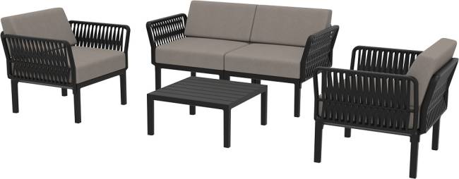 Диван пластиковый двухместный с подушками Portofino Lounge черный, светло-коричневый 1600х800х690 мм Диван пластиковый двухместный с подушками Portofino Lounge черный, светло-коричневый 1600х800х690 мм