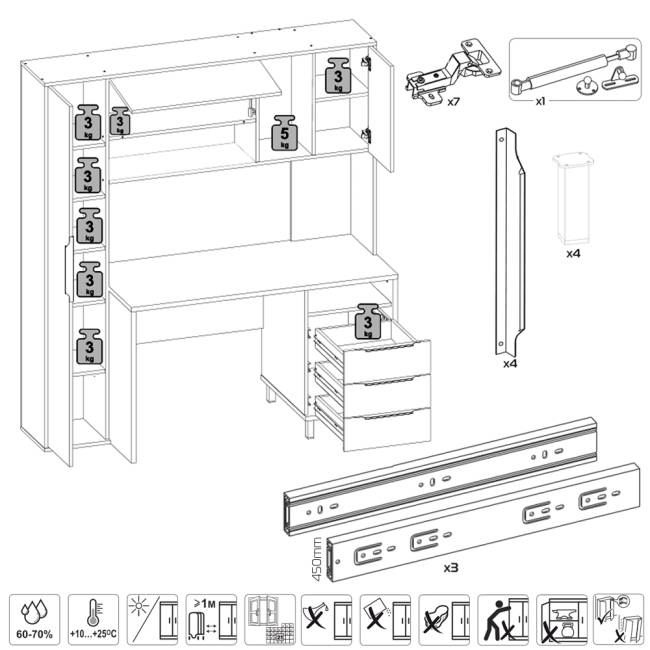 Домашний офис для двоих человек Комфорт 12.95N цвет белый премиум/серый шифер